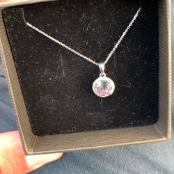 14kt White Gold With mystic topaz Pendant With Diamonds