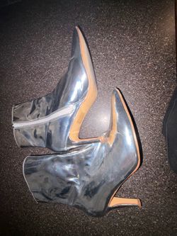 Women’s Silver Metallic Heeled Boots (Pointed Toe)