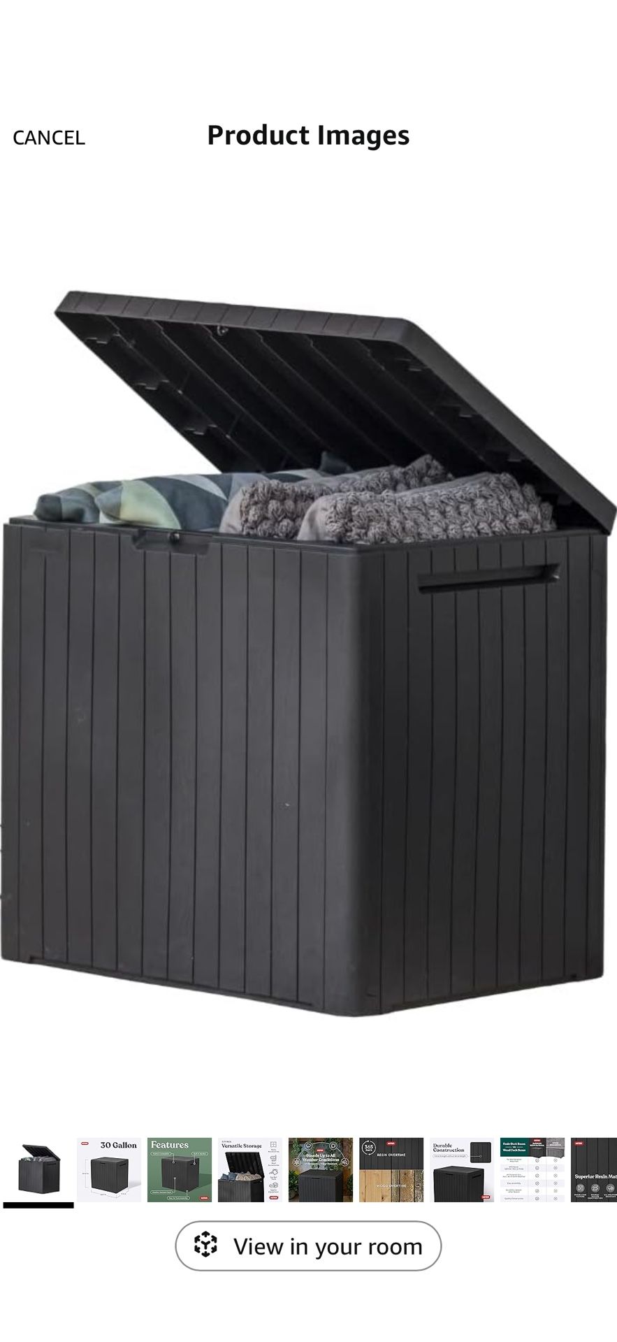 Keter City 30 Gallon Resin Outdoor Storage Box and Patio Furniture Side Table for Pool and Garden Accessories, Dark Grey
