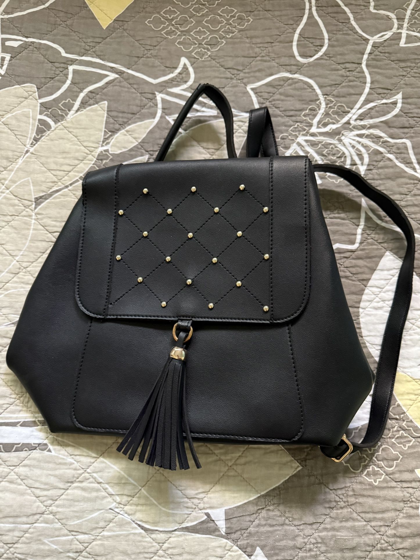 Black w Gold Studded detail & Tassel Backpack/Purse