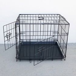 BRAND NEW $25 Double Door 24” Dog Crate Cage Folding Metal Kennel, Plastic Tray 24x17x19 Inches 