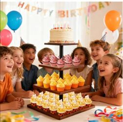 4 Tier Cupcake Stand for 50 Cupcakes,360°Wooden Cake Dessert Tower Holder
