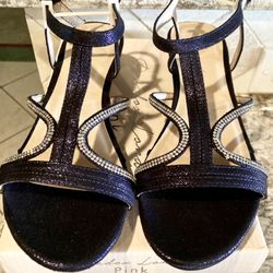 NIB Beautiful Paradox London Pink "Wynita" Embellished Wedge Sandals - Navy 9M