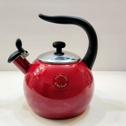 2-Quart Whistling Red Teakettle with Flip-Up Spout
