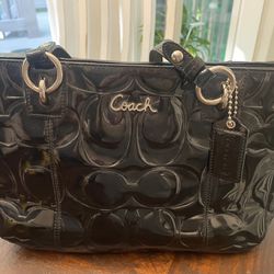 COACH GALLERY EMBOSSED PATENT LEATHER TOTE BAG F17728 Black