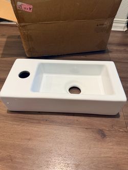 Small Wall Mounted Bathroom Sink, QISHKA 14.5" x 7" Ceramic Rectangar Wall Hung Vessl Sink White Wash Basin, Save Space for Mini Bathroom (Left Hand)