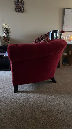 Red velvet loveseat