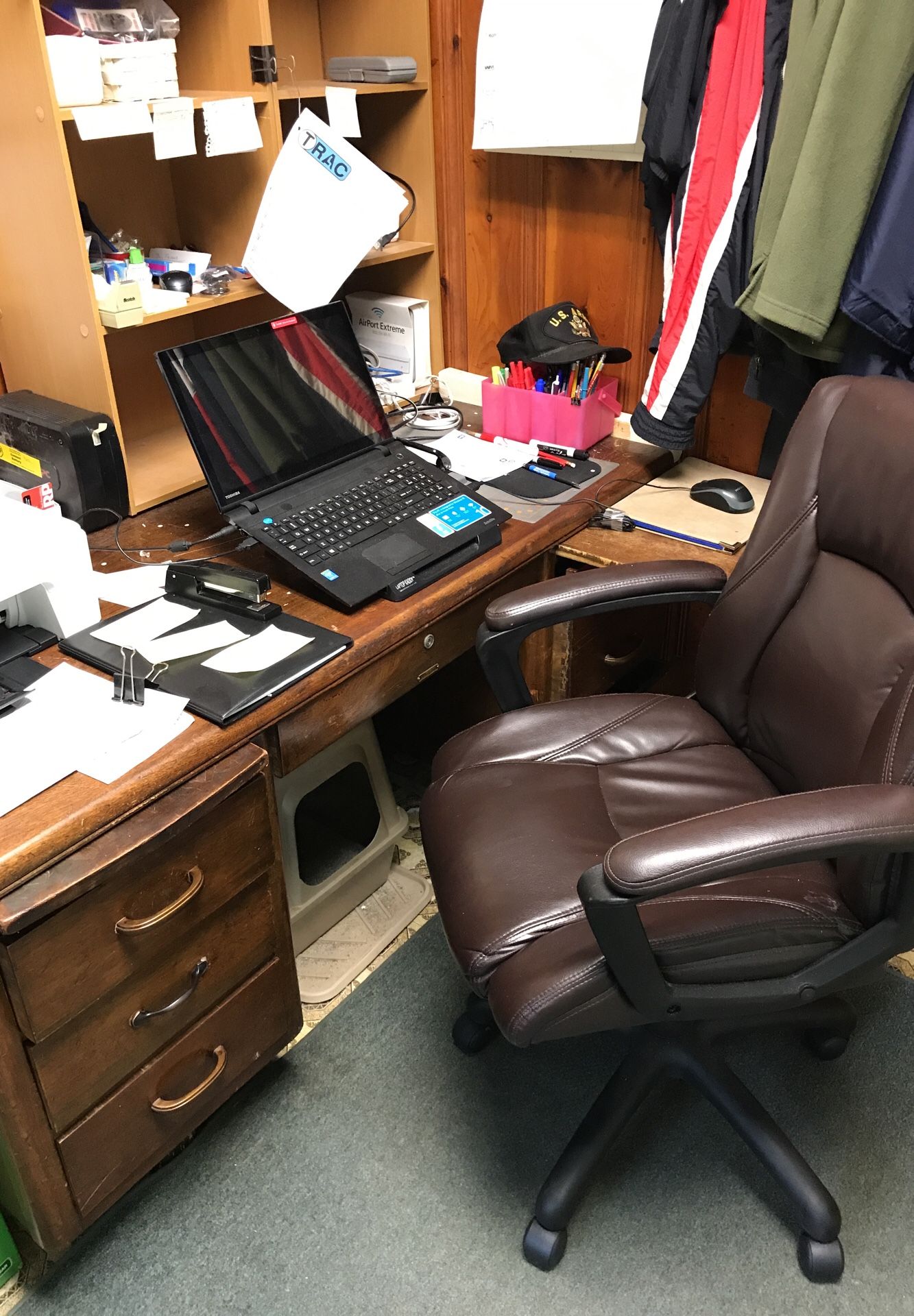 L.J. Peabody Office, Boston, MA. Desk and leather computer chair