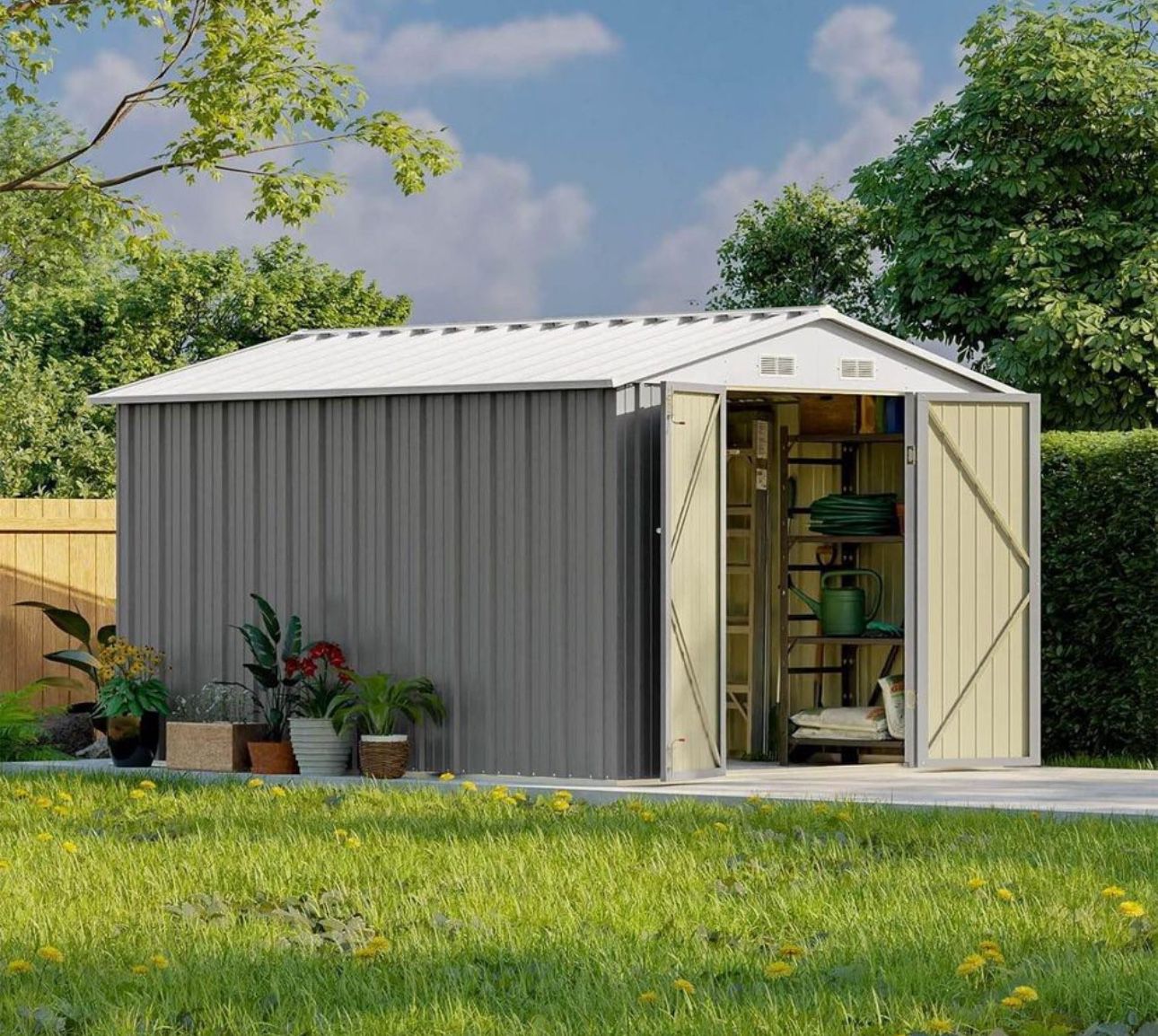 Patiowell 8x10 FT Outdoor Storage Shed, Large Garden Tool Metal Shed with Sloping Roof and Double Lockable Door, Outdoor Shed for Backyard Garden Pati