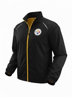 Pittsburgh Steelers Windbreaker Jacket Men’s XXL Black Full Zip Hoodless