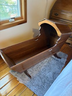 1950s Handmade Mahogany Hooded Cradle — Vintage Rocking Cradle