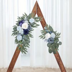 Blue and White Artificial Flower Roses Eucalyptus Garlands for Arch or Welcome Sign, Wedding, Birthday baby Shower, Special Occasion 