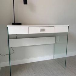 Glass Desk With Outlet & Vanity Impressions Mirror