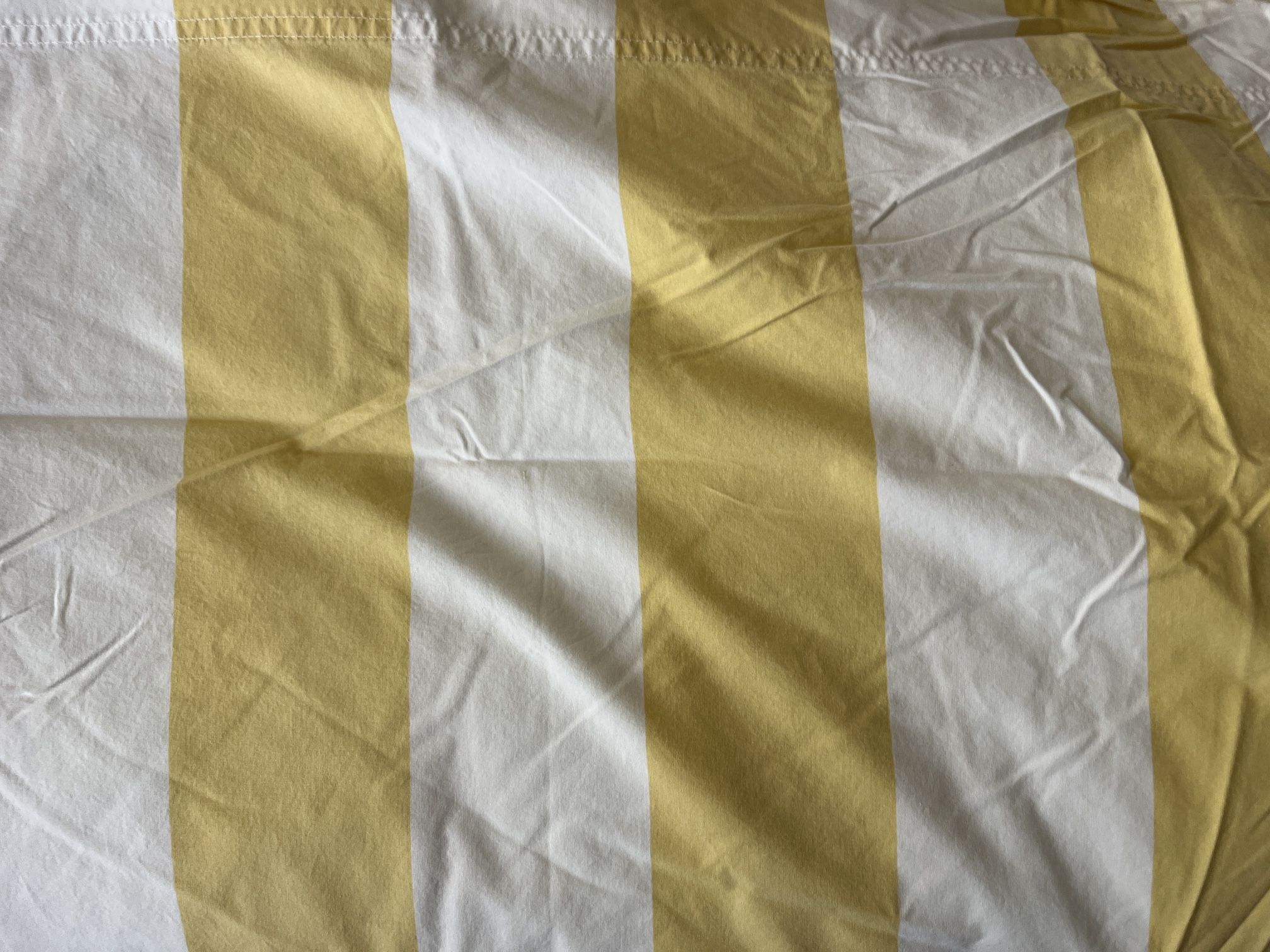 Pottery Barn Queen Flat Sheet Yellow White Wide Stripe EUC