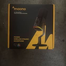 MAONO PD100W USB Wireless Microphone for PC, Gaming Streaming Dynamic Mic with One-Click Noise Reduction,Mute Button,Custom RGB, 3.5mm Headphone Jack,