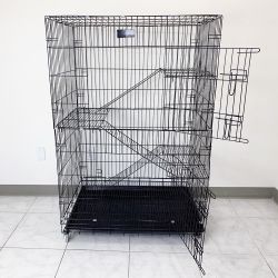 $75 (New) Folding 3-tier cat cage 56” tall collapsible metal kennel 36x24x56” w/ tray & caster 