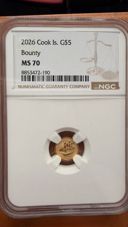 2026 Cook Islands G$5 Bounty Gold Coin NGC MS70