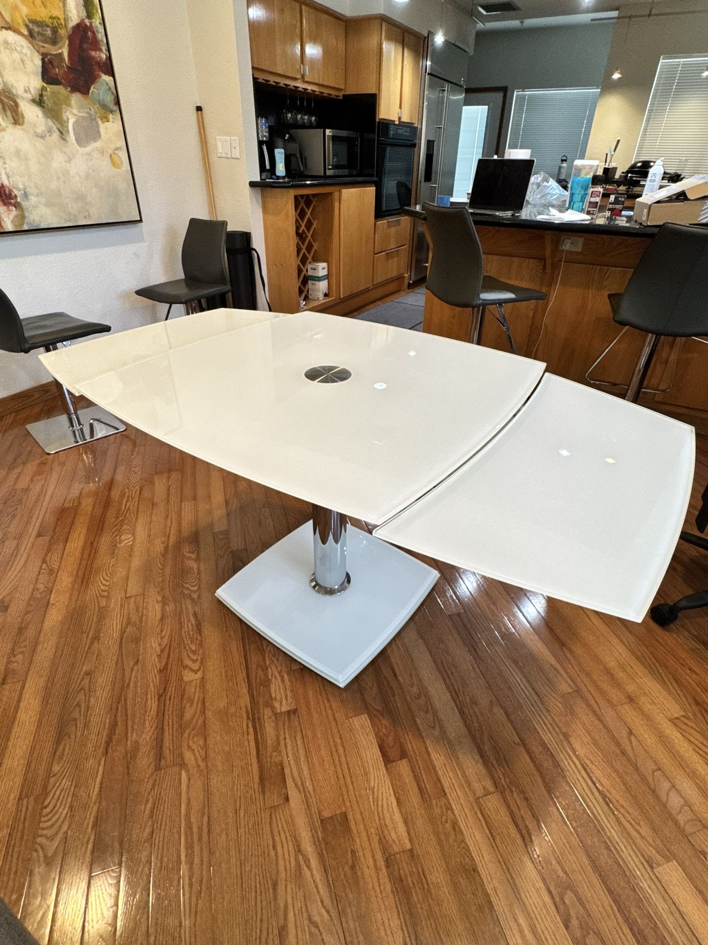 Modern White Tempered Glass Dining Table – Adjustable & Sleek