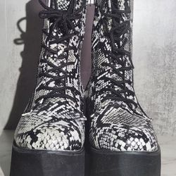 
Snakeskin Platform Combat Boots 