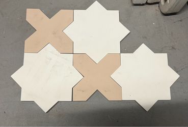 New Zia high end cement titles Star (clay white) & Cross (Jaipur Pink) 6" x 6" (est. 22sq ft)
