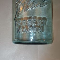 BALL   PERFECT  MASON  100 YEAR OLD BLUE GLASS CANNING JAR
