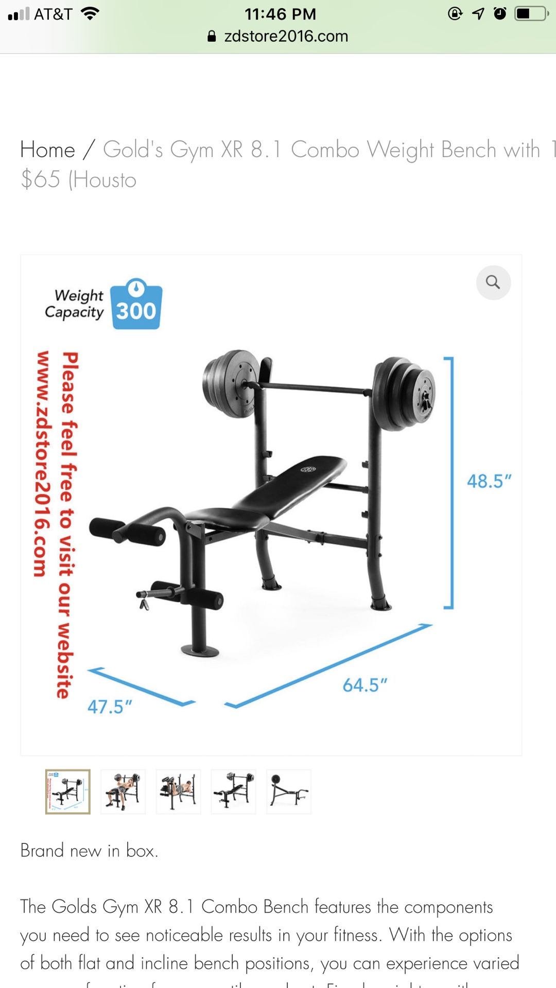 Gold's Gym XR 8.1 Combo Weight Bench with 100 Lb. Vinyl Weight Set