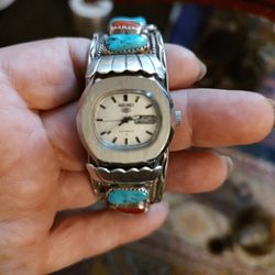 Sterling Silver Turquoise And Red Coral Watch $250