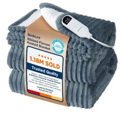 Bedsure GentleSoft Heated Blanket Electric Throw - Soft Ribbed Flannel Electric Blanket, Heating with 4 Time Settings, 6 Heat Levels, 3 hrs Timer Auto