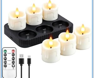 6 Pcs Rechargeable Tea Lights Candles with Charging Base and Remote Timer