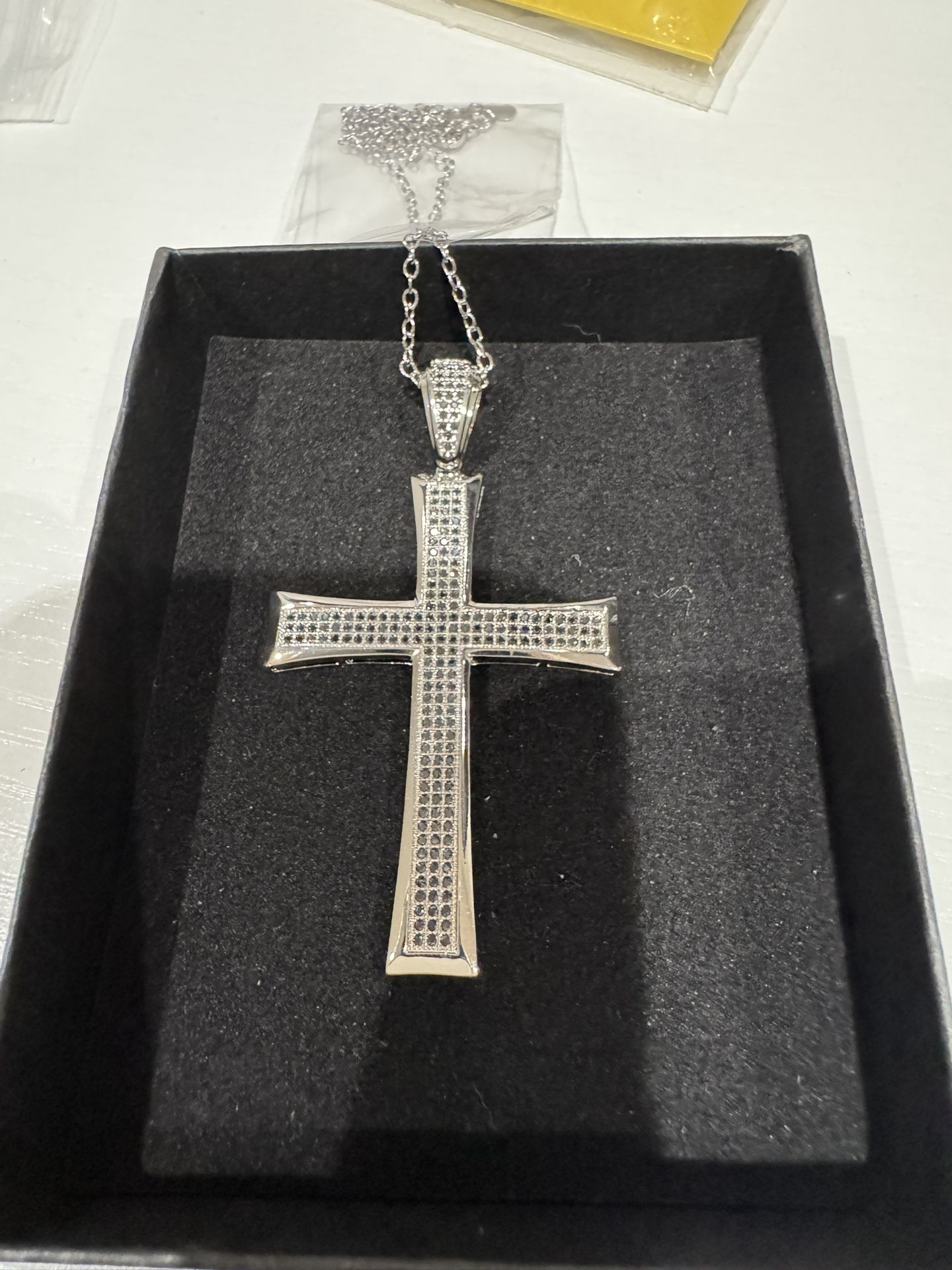 Silver Cross With Black Moissanite
