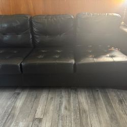 Black Faux leather 3-Seater Sofa- Great Condition-$90