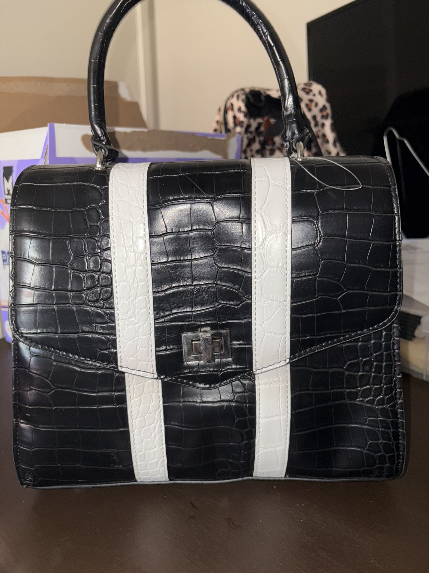Steve Madden Black with White Leather Handbag