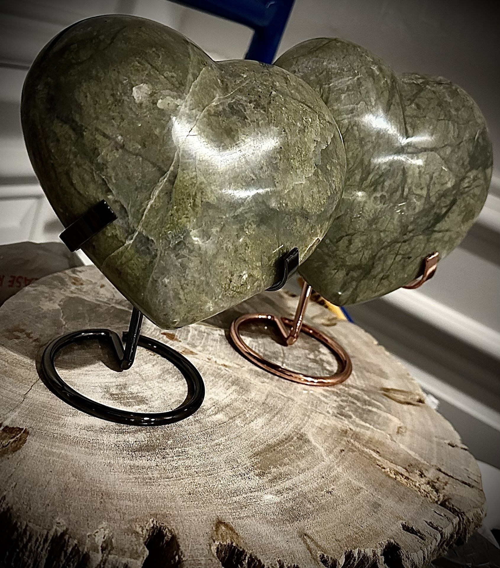 Large Serpentine Stone Heart Sculpture With Stand