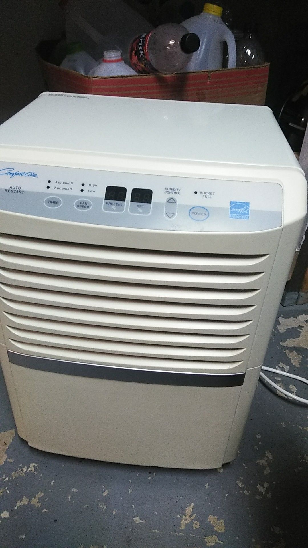 Comfort-Aire Dehumidifier auto restart. In perfect condition, has attachment for optional use.