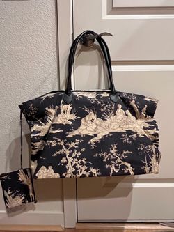 Vintage Pierre Deux Black Toile de Jouy Tote Bag & Matching Pouch Set