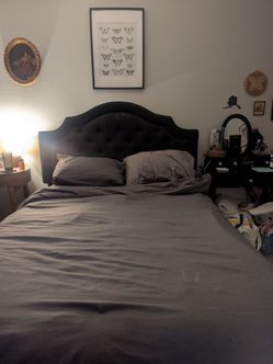 Tufted charcoal headboard
