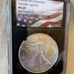 2026 (W) $1 American Silver Eagle NGC MS69 ER Flag Label Retro Core