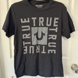 True Religion Black Tee with Gray Logo Square