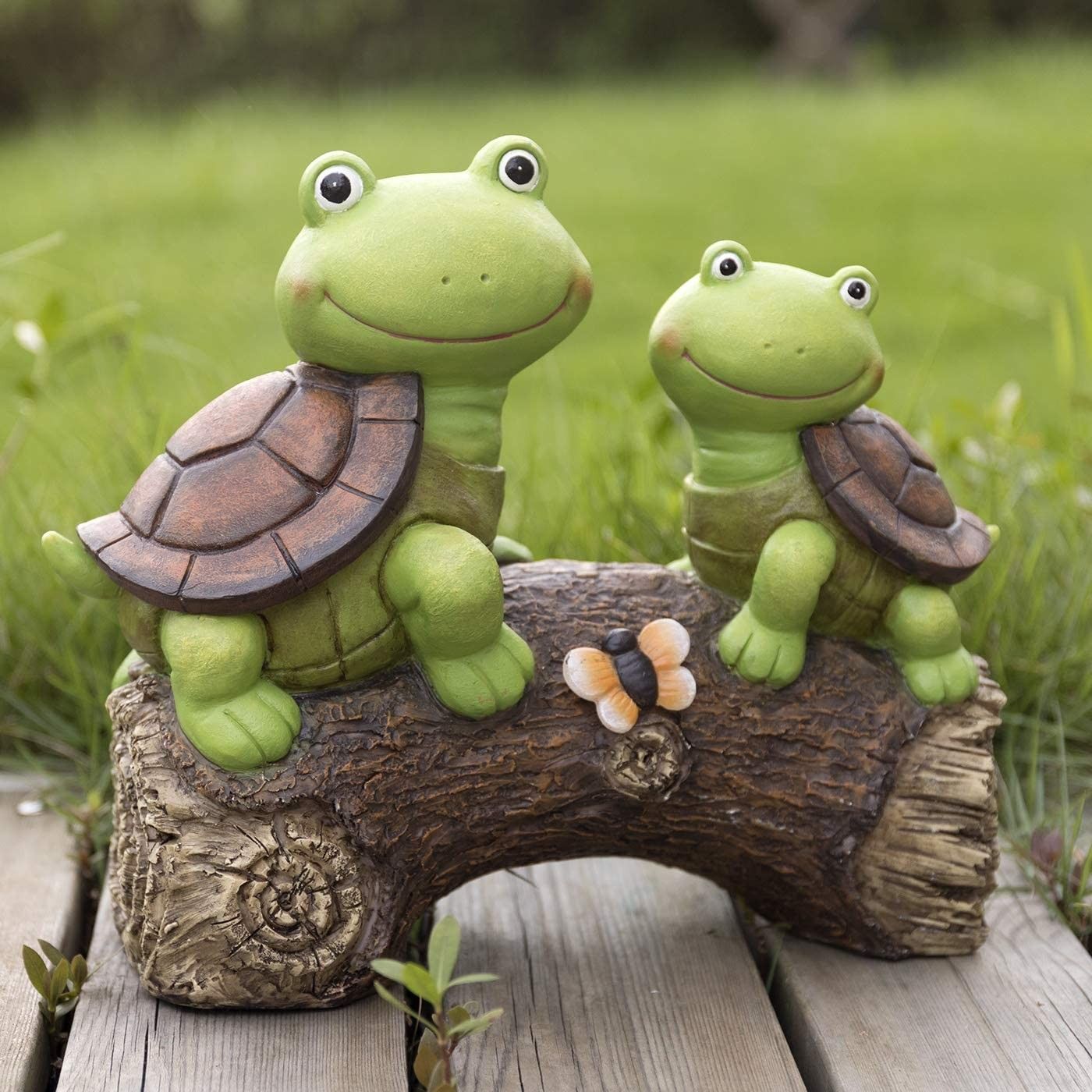 9" Frog Face Turtle Design Solar Garden Statue, Indoor/Outdoor Patio Garden Decor