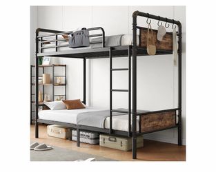 Convertible Twin Over Twin Bunk Bed Industrial Metal Wood