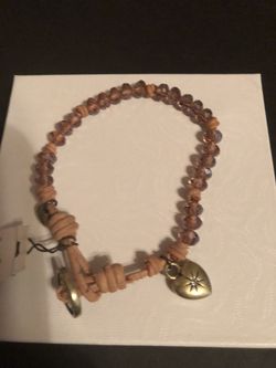 💥 Fossil brand new brown beaded bracelet with heart charm