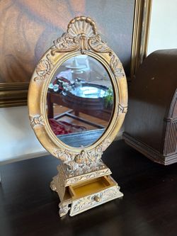 Gold Ornate Vanity Mirror with Drawer