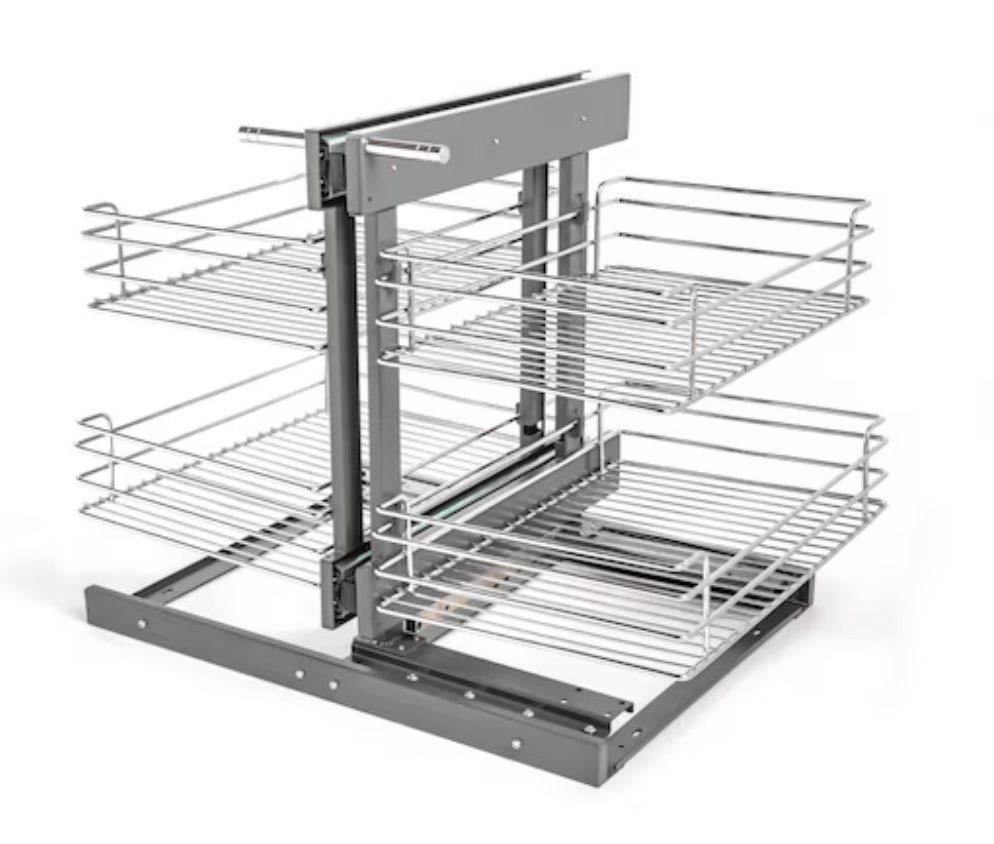 NewAge Products Home Cabinet Magic Corner 24.5” Wx 19.75” H 1 Tier Under-shelf Metal Soft Close Pull-out Sliding Basket Kit