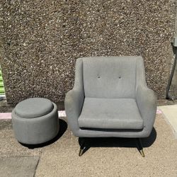 Grey Armchair with Foot rest