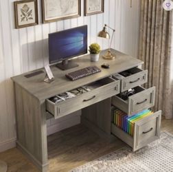 Farmhouse 47" Office Gaming Computer Desk with Drawers, Wash Grey Executive Desk - Brand New in Box