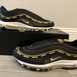 Men's Undefeated x Nike Air Max 97 Black Volt DC4830-001 Black Volt Militia Green White Size 12 Shoes NEW w/ Box