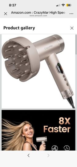 CrazyMar High Speed Ionic Hair Dryer with Diffuser, LED Display 1800W Fast Drying, Frizz Control for All Hair Types, Salon-Like, Low Noise, Perfect fo