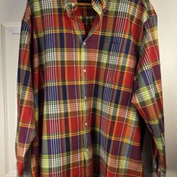 Orvis Men’s Signature XL 100% Cotton Long Sleeve ButtonUp Plaid Red MultiColor 