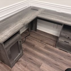 Grey Wooden L-shaped Office Desk