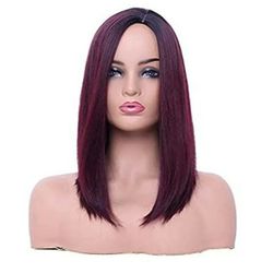 Burgundy Side Part Straight Cut  Hair Wig